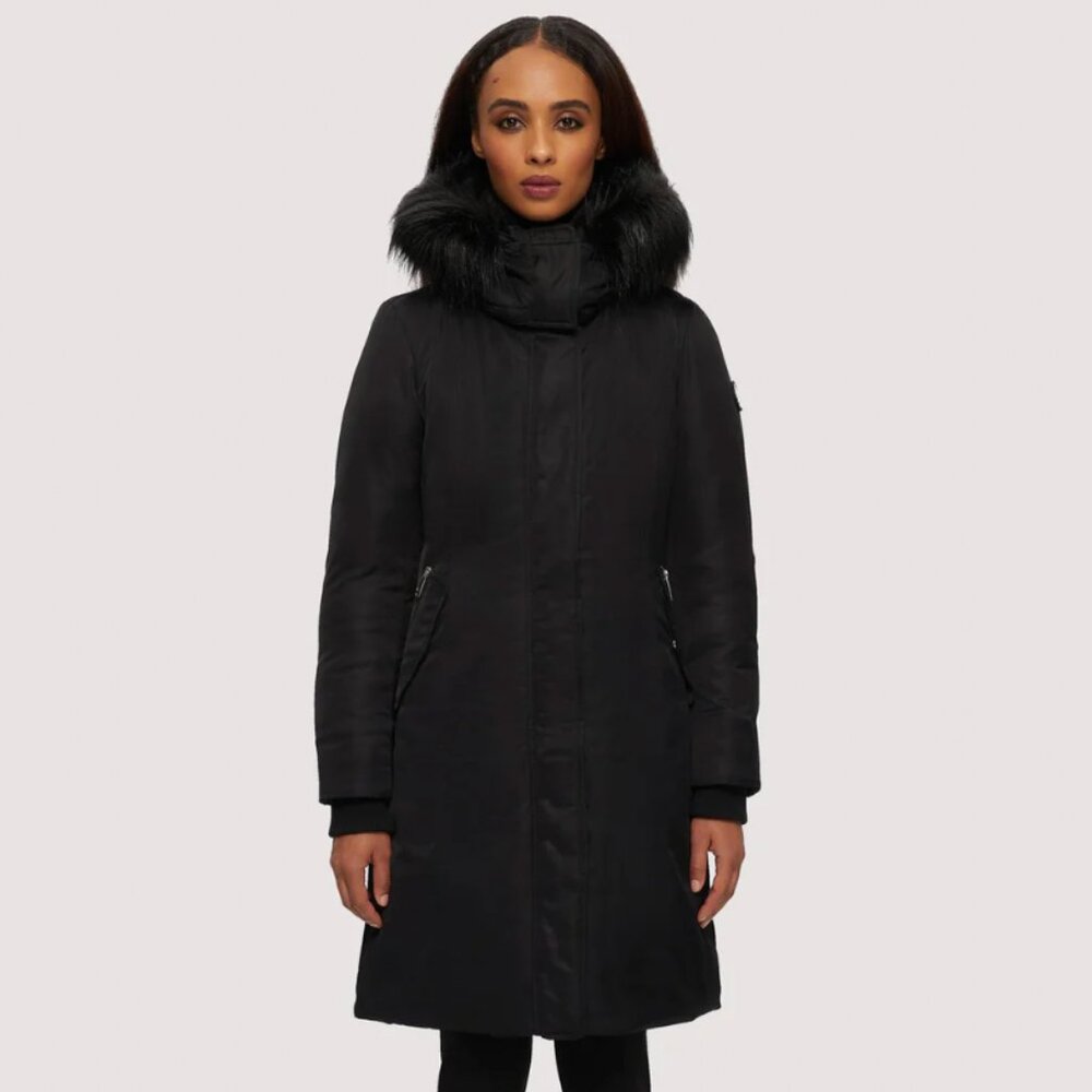 Women Black Mid Length Parka